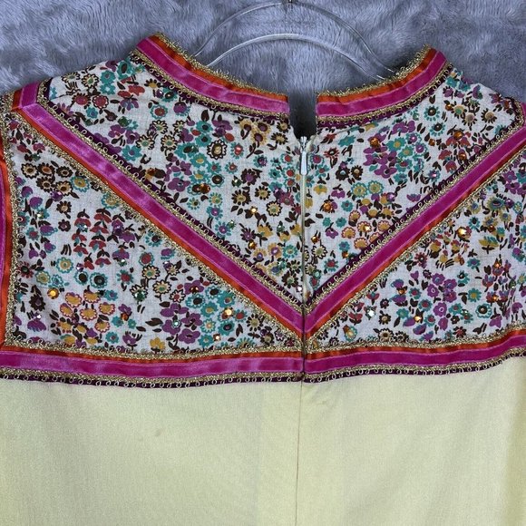 Vintage Malcolm Star Rizkallah Maxi Dress With Rhinestone Beading Size 12 Yellow - Picture 3 of 16